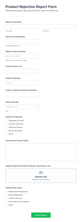 Product Rejection Report Form Template
