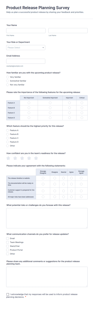 Product Release Planning Survey Form Template