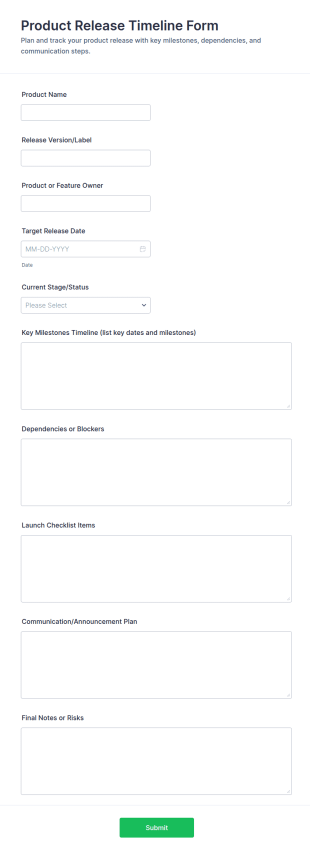 Product Release Timeline Form Template