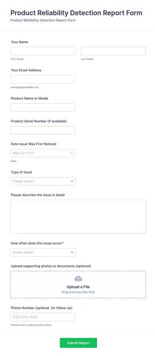Product Reliability Detection Report Form Template