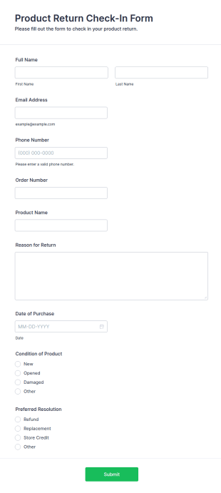 Product Return Check In Form Template
