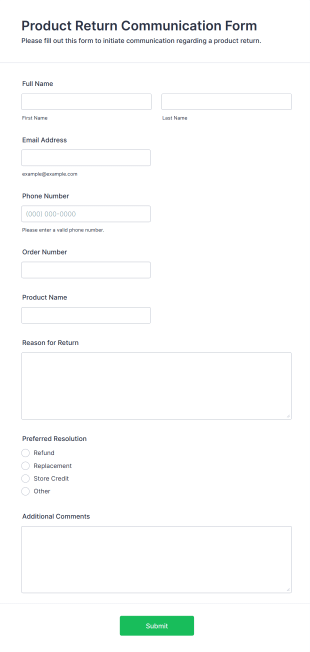 Product Return Communication Form Template