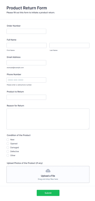 Product Return Form Template