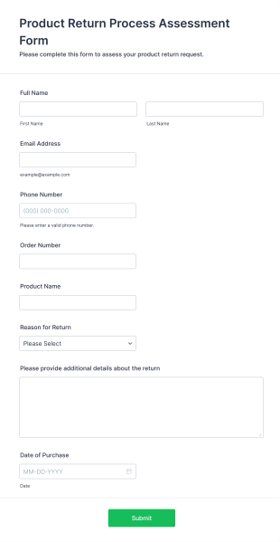 Product Return Process Assessment Form Template