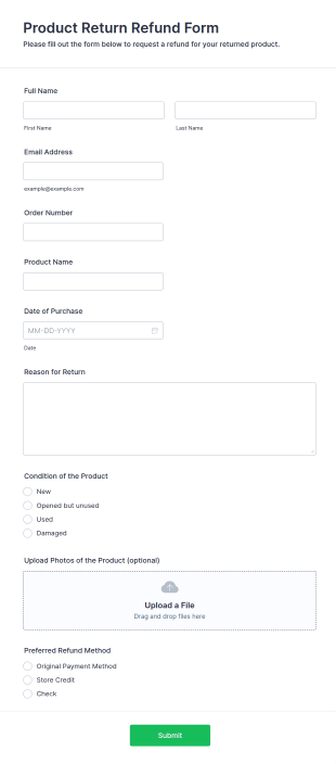 Product Return Refund Form Template