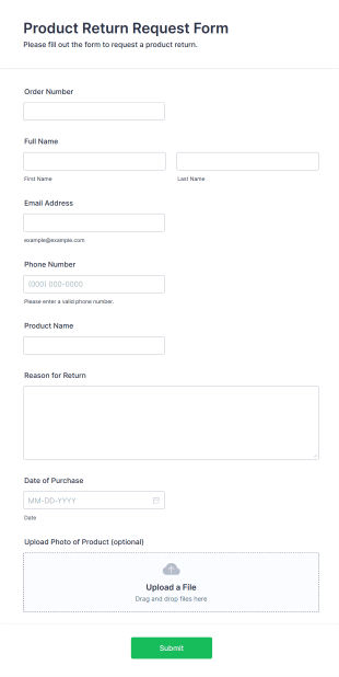 Product Return Request Form Template