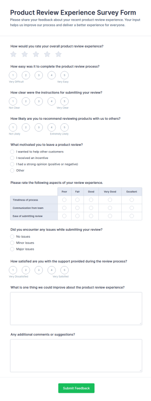 Product Review Experience Survey Form Template