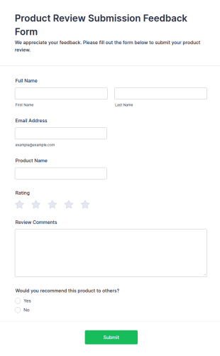 Product Review Submission Feedback Form Template