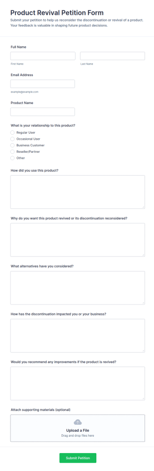 Product Revival Petition Form Template