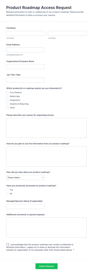 Product Roadmap Access Request Form Template