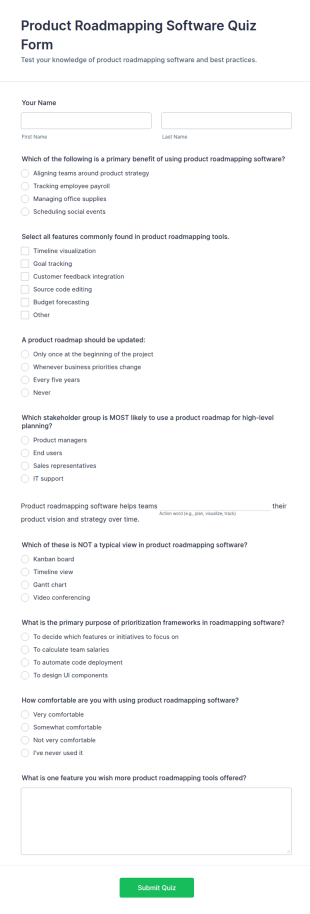 Product Roadmapping Software Quiz Form Template