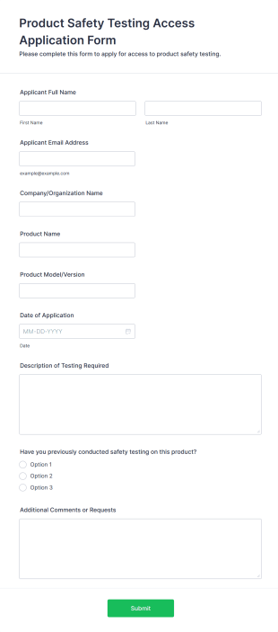 Product Safety Testing Access Application Form Form Template