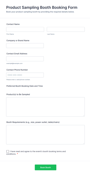 Product Sampling Booth Booking Form Template
