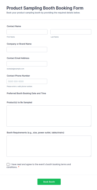 Product Sampling Booth Booking Form Template