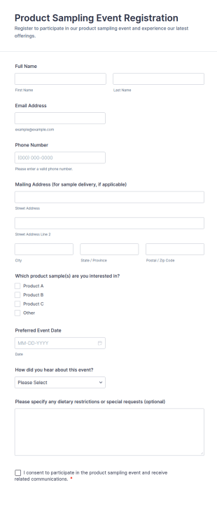 Product Sampling Event Registration Form Template