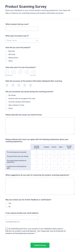 Product Scanning Survey Form Template