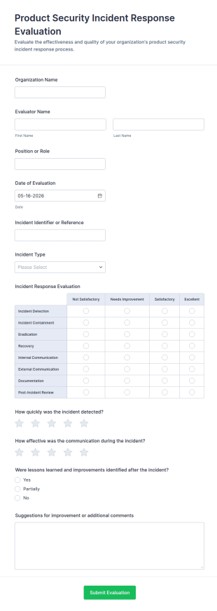 Product Security Incident Response Evaluation Form Template