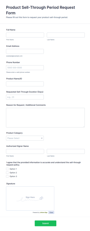 Product Sell Through Period Request Form Template