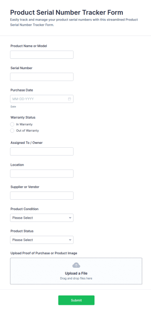 Product Serial Number Tracker Form Template