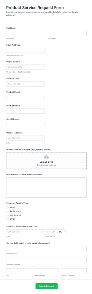 Product Service Request Form Template