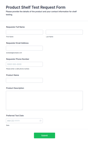 Product Shelf Test Request Form Template