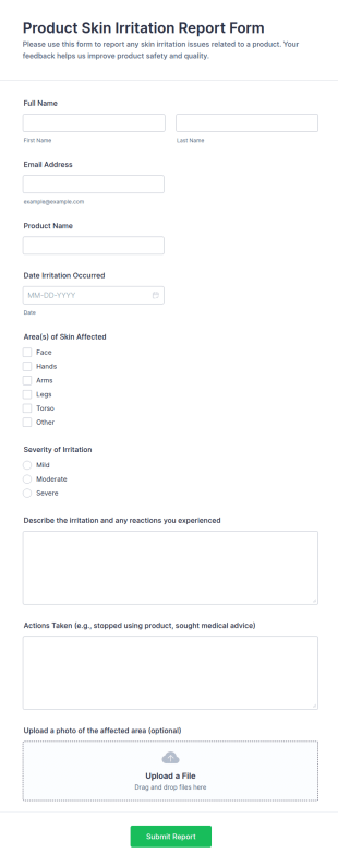 Product Skin Irritation Report Form Template