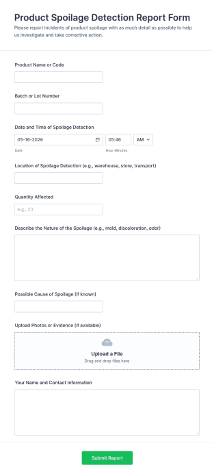 Product Spoilage Detection Report Form Template