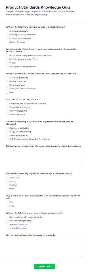 Product Standards Knowledge Quiz Form Template