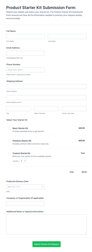 Product Starter Kit Submission Form Template