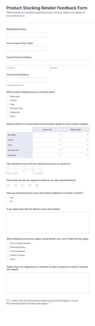 Product Stocking Retailer Feedback Form Template