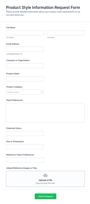 Product Style Information Request Form Template