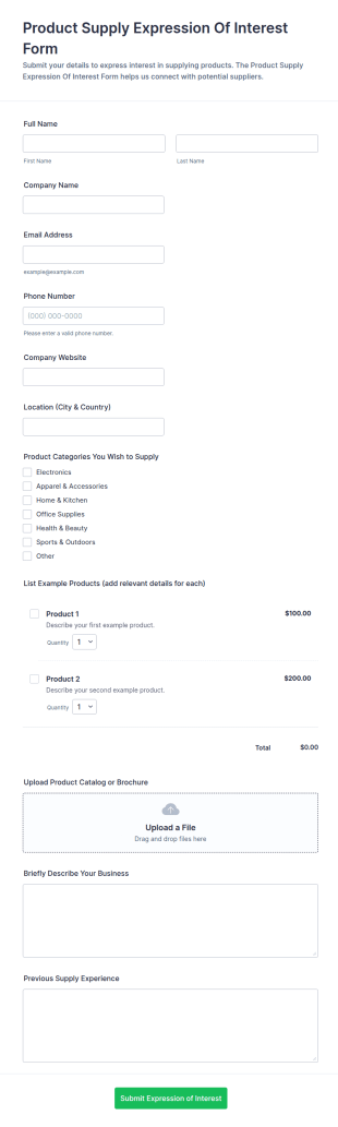 Product Supply Expression Of Interest Form Template