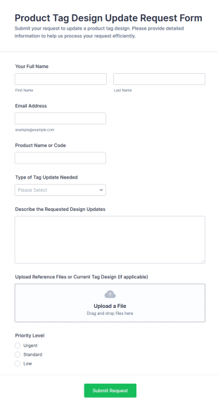 Product Tag Design Update Request Form Template