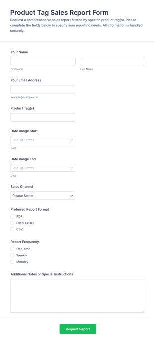 Product Tag Sales Report Request Form Template