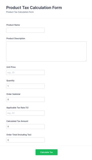 Product Tax Calculation Form Template