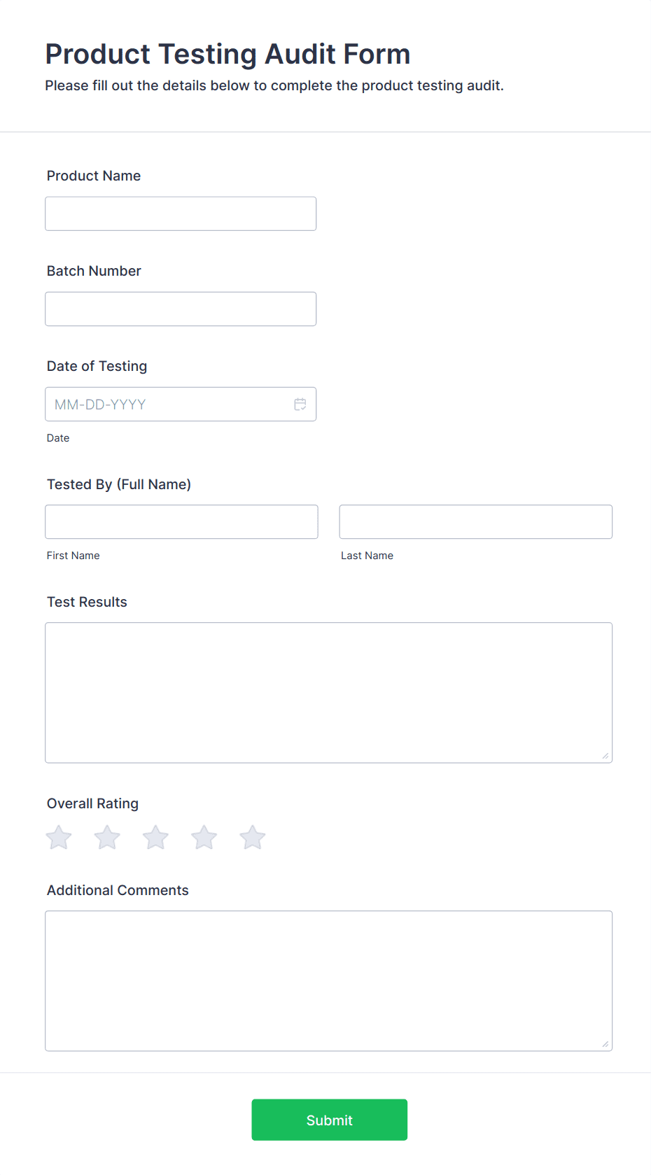 Product Testing Audit Form Template | Jotform