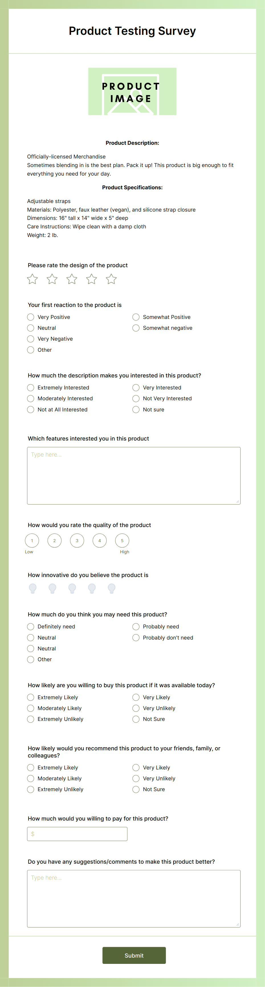 Product Testing Survey Form Template | Jotform