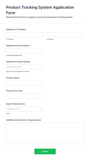 Product Tracking System Application Form Template
