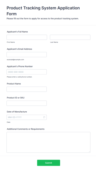 Product Tracking System Application Form Form Template