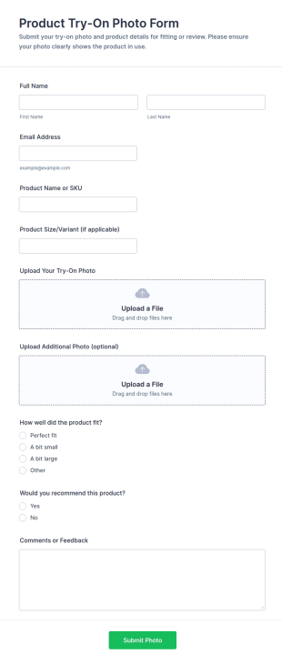 Product Try On Photo Form Template