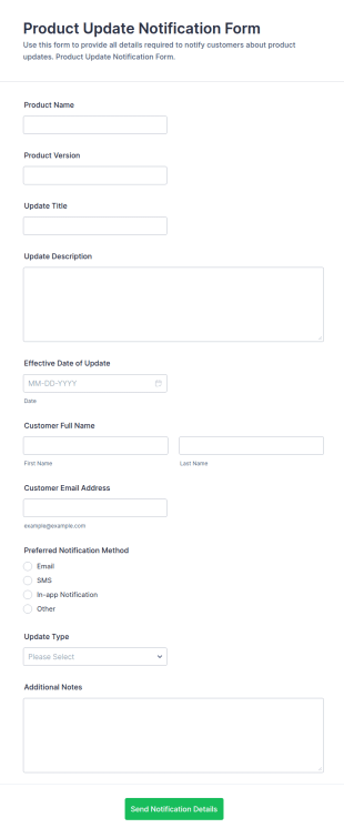 Product Update Notification Form Template