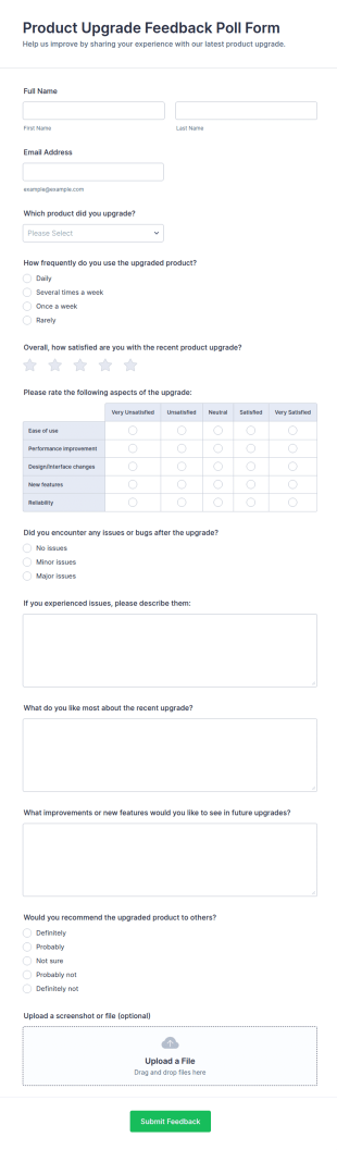 Product Upgrade Feedback Poll Form Template
