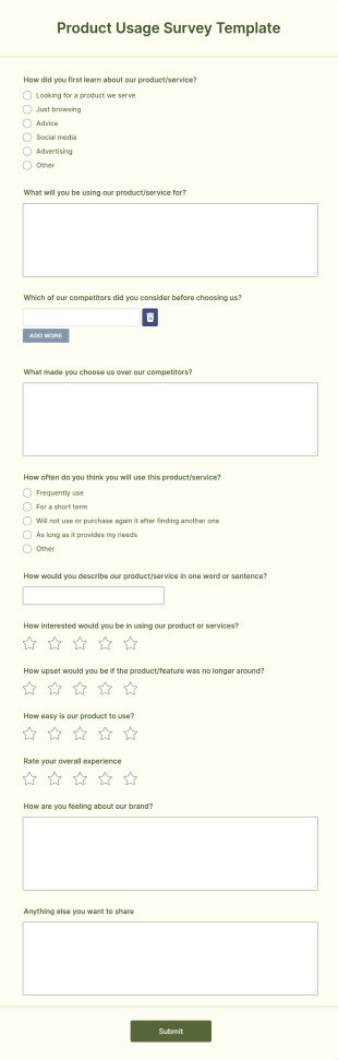 Product Usage Survey Template