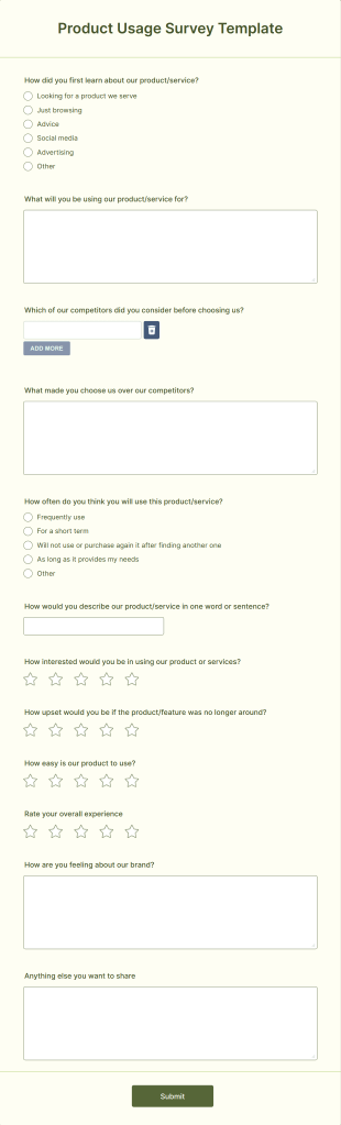 Product Usage Survey Template Form Template