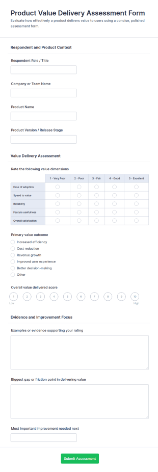 Product Value Delivery Assessment Form Template