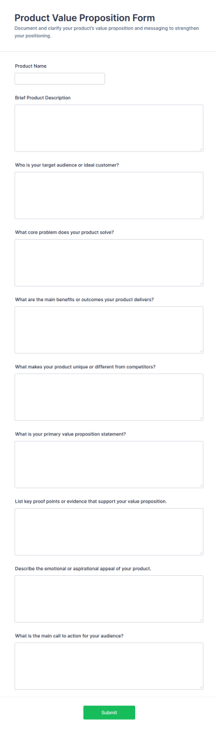 Product Value Proposition Form Template