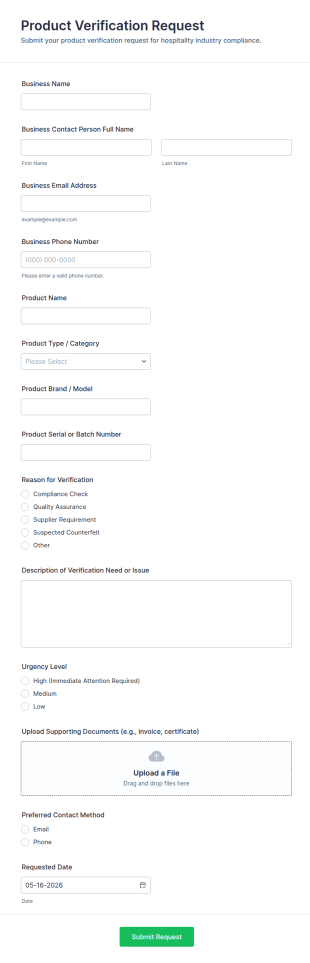 Product Verification Request Form Template