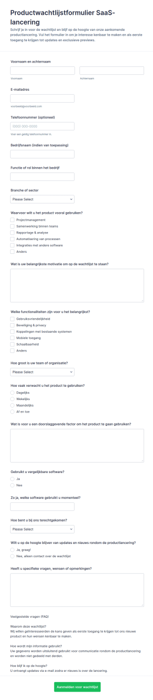 Product Wachtlijstregistratie Form