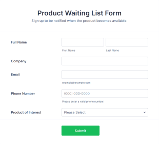 Product Waiting List Form Template
