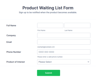Product Waiting List Form Template